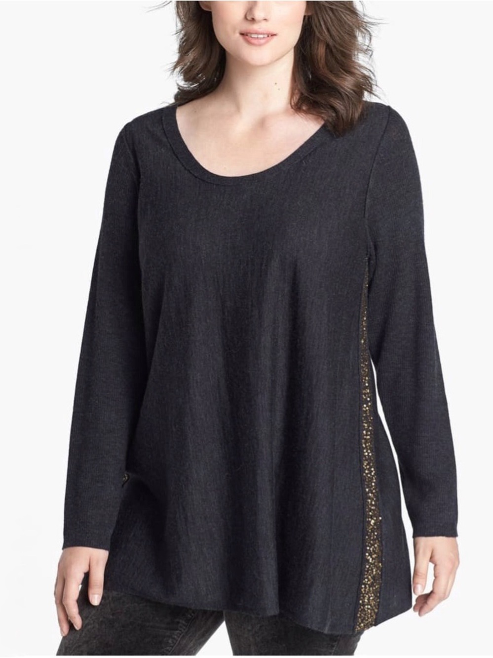 EILEEN FISHER Merino Wool Sweater Sequin Side Loose Flowy